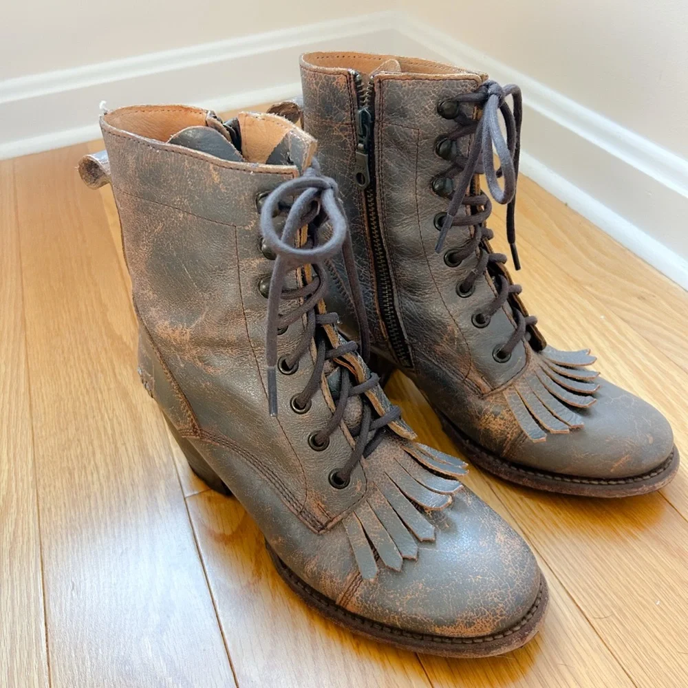 Bed Stu Finis Distressed Grey Lux Kiltie lace up boot - Picture 5 of 8